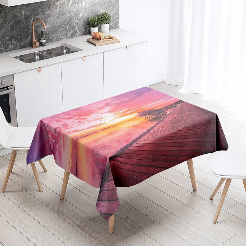 Natural Scenery Tablecloth Sunset  Anti-fouling Waterproof Rectangular Kitchen Dining Table Home Decoration