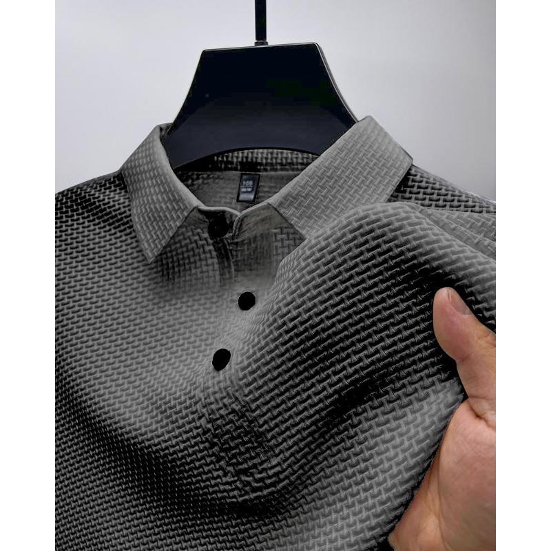 Мужская футболка с коротким рукавом из сетчатого ледяного шелка, рубашка с воротником, летняя однотонная, новая скользкая футболка-поло