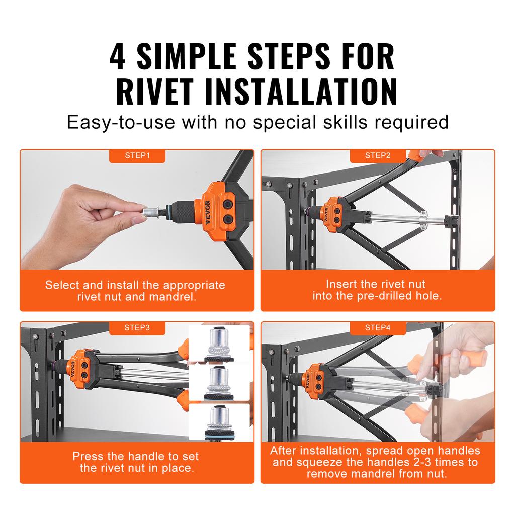 SucceBuy Инструмент для гаек-заклепок Набор инструментов Rivnut Метрические и SAE оправки 70 шт./186 шт. Гайки-заклепки с прочным кейсом для переноски