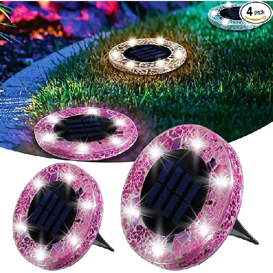 Flat Mosaic Solar Disk Lights Outdoor Waterproof Anti-Rust Garden Lighting Decor for Pathway Garden Yard Law