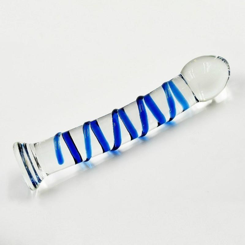 Стеклянная палочка с синей спиральной палочкой для массажа тела