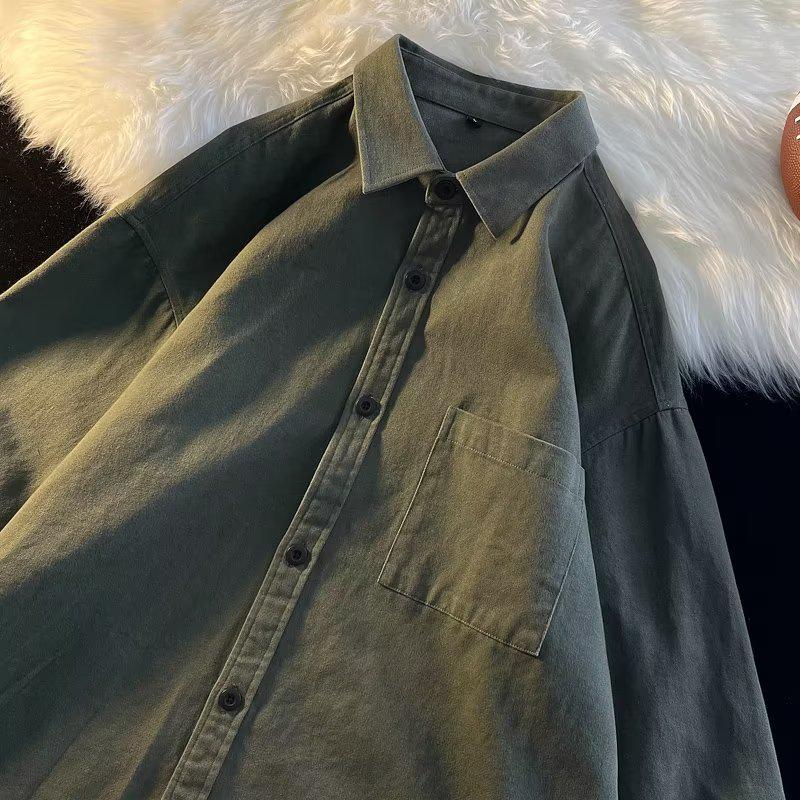 Модная свободная рубашка с длинным рукавом в японском стиле для мужчин