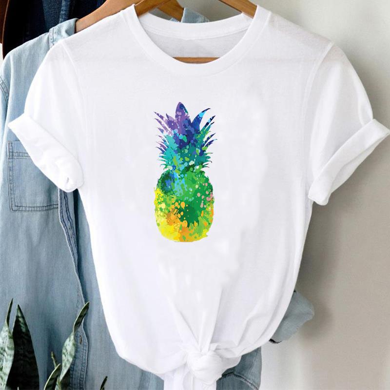 (Asian Size) Tee Top Women Love Letter Flower Trend Cute Print Lady Clothing Casual Short Sleeve Fashion Tshirt Female Graphic T-shirt