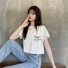Summer Korean New Style Loose Short Design Zipper Letter Printed Short Sleeve T-shirt Student Top for Women