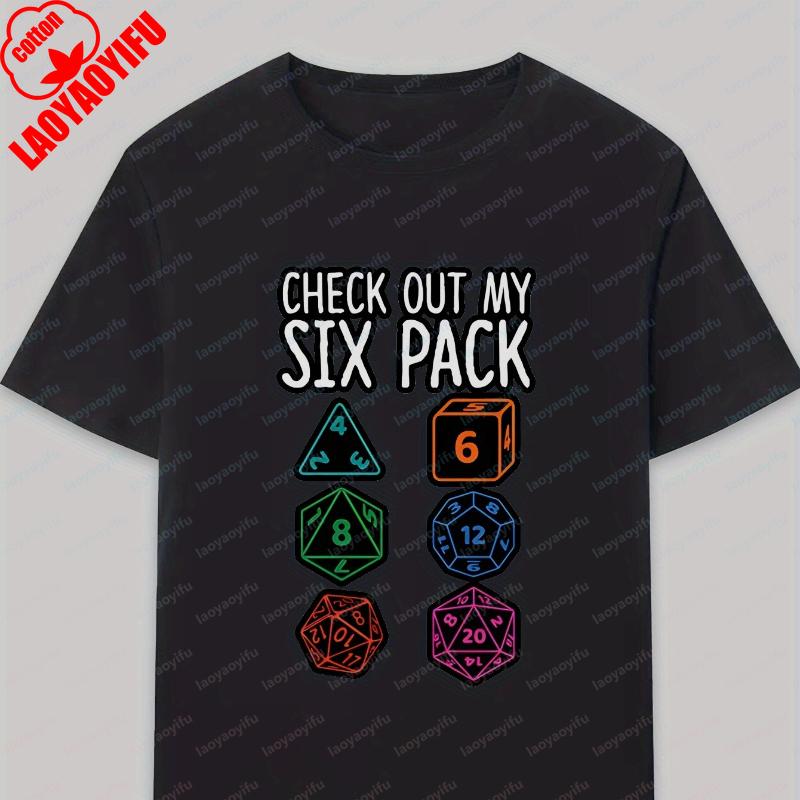 Mens Summer Casual TShirt Black DD Inspired Look At My SixPack Graphic D20 Dice Design Tee Gamers Tabletop RPG Fans Tops