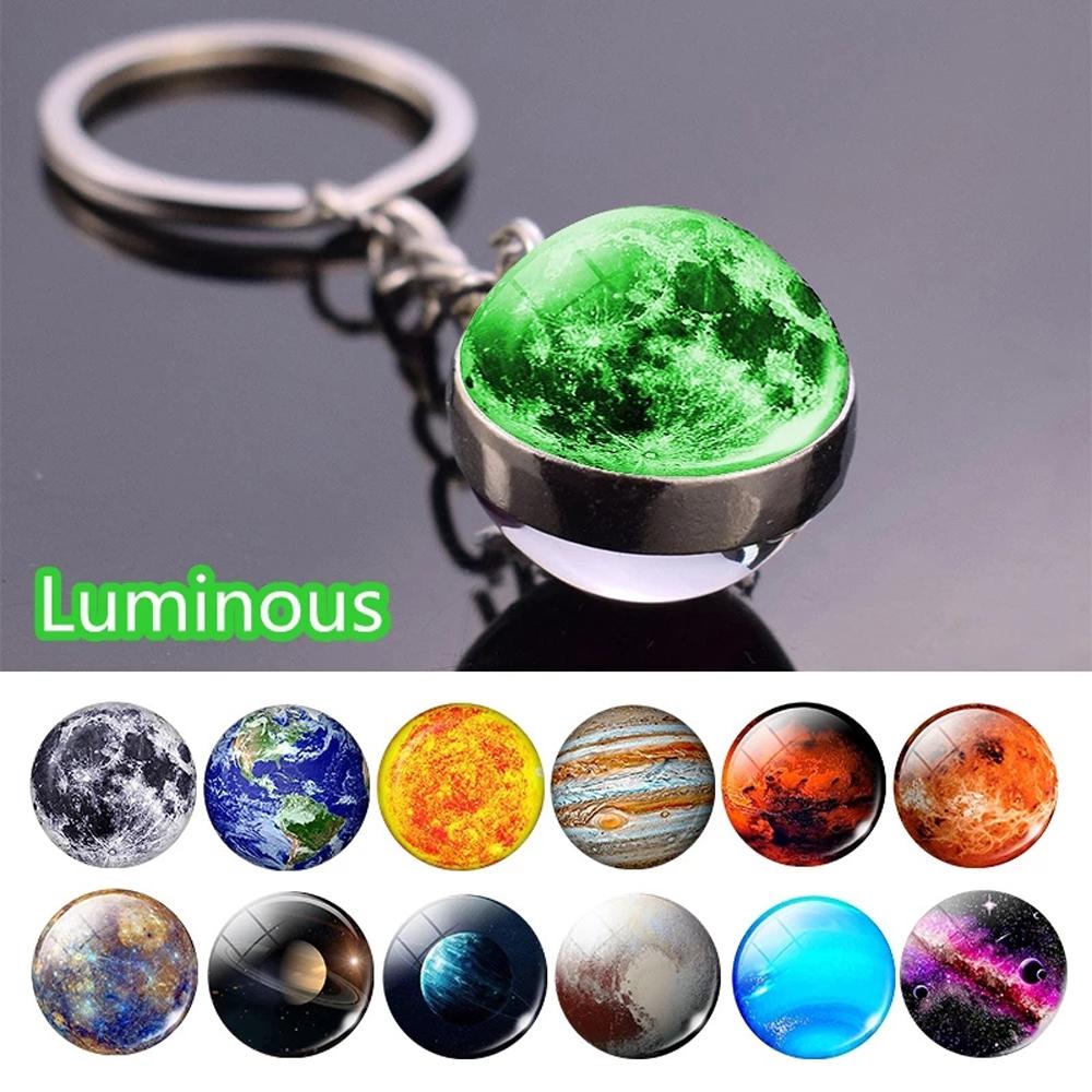 Sun Earth Glass Ball Moon Nebula Double Side Luminous Keychain Solar System Planet Keyring