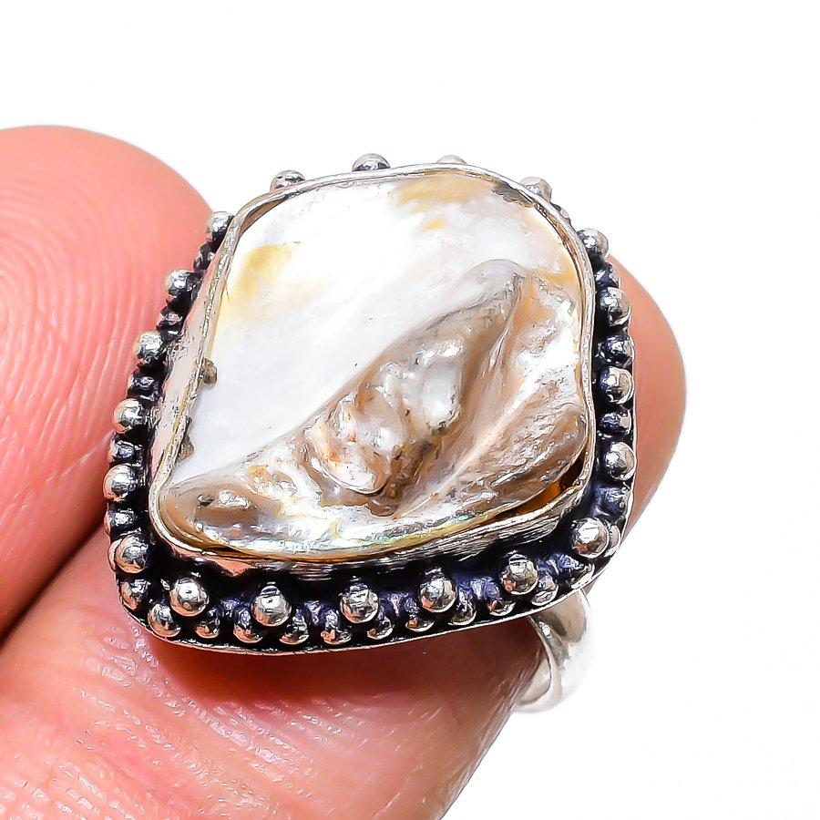 Biwa Pearl Gemstone 925 Sterling Silver Jewelry Ring Size 7