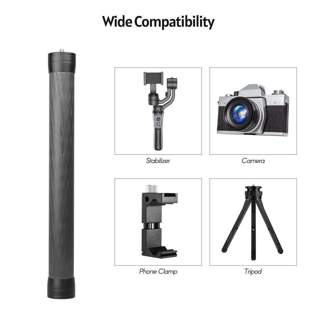 Универсальная штанга-удлинитель из углеродного волокна 35 см 13,8 дюйма с монтажным интерфейсом 1/4 дюйма 3/8 дюйма для стабилизатора камеры