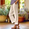Женские весенне-летние однотонные хлопково-льняные брюки с эластичной талией и широкими штанинами