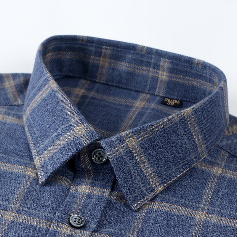 100% Cotton Flannel Men Leisure Shirts Business Long Sleeve Spring Autumn Casual Male Plaid Shirt with Pocket Regular Fit