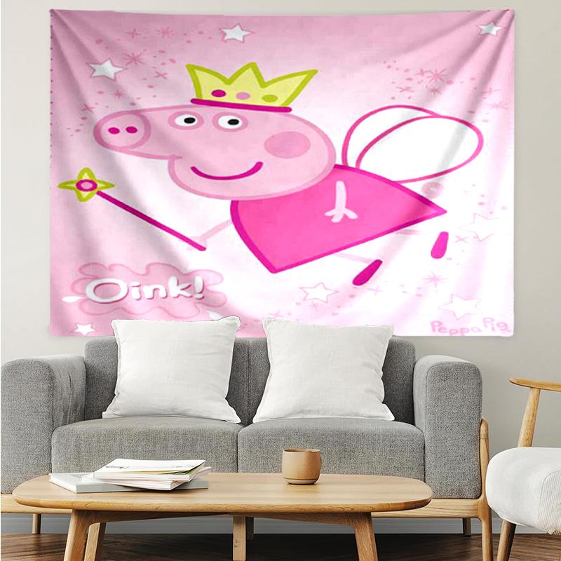 Peppa Pig Print Tapestry, Backdrop, Easy Setup, Ideal for Bedroom, Office & Living Room, with Aesthetic Wall Hanging Decor.
