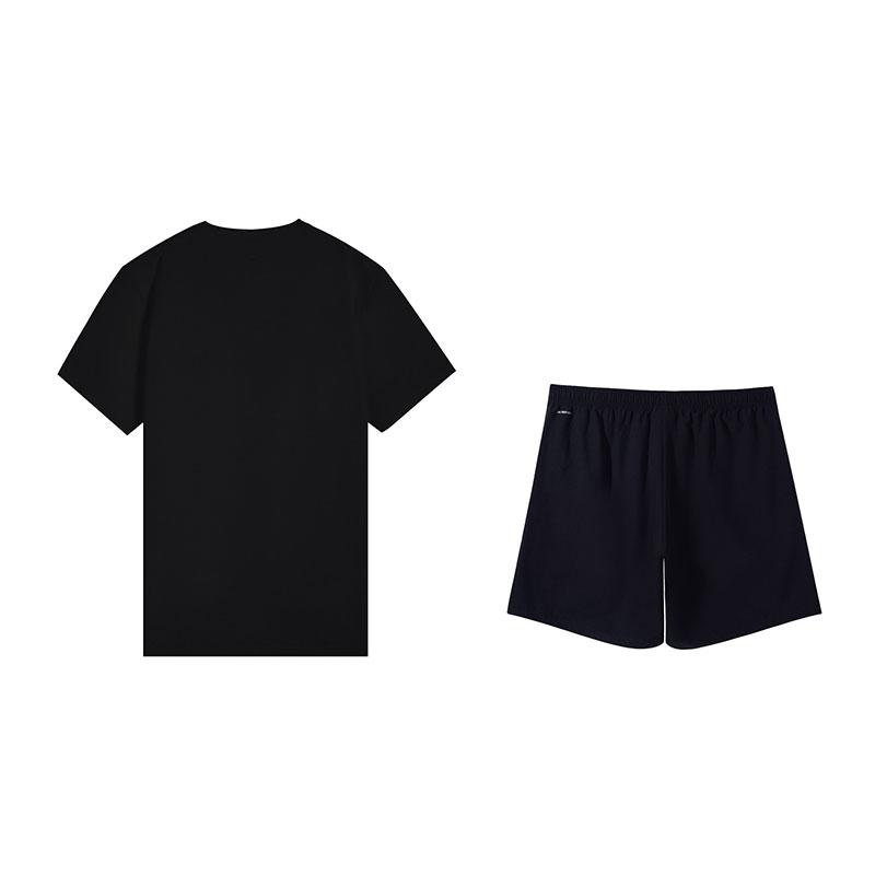 Li Ning Универсальный Мягкий Дышащий Короткий Рукав Удобные Шорты Повседневный Спортивный Комплект Мужские комплекты Черный W871-1+W599-1