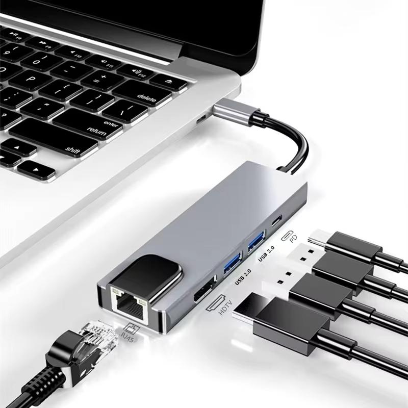 5 в 1 USB C HUB Type C док-станция 4K 30 Гц HDMI-совместимый RJ45 Lan Ethernet разветвитель SD/TF PD 100 Вт адаптер для ноутбука Macbook