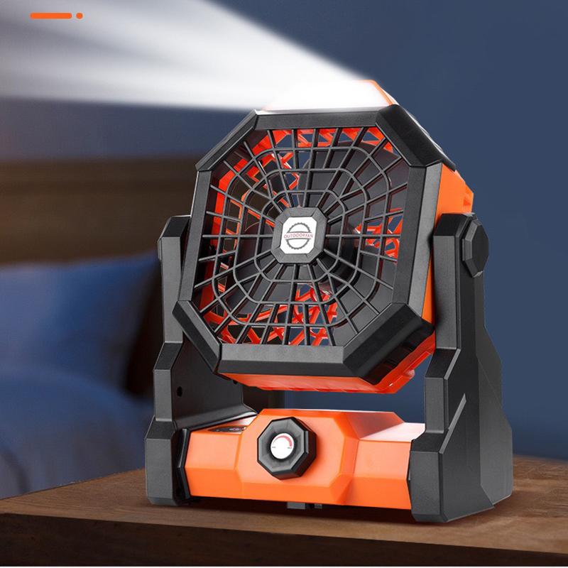 USB Rechargeable Camping Fan Portable Air Circulators Wireless Fans 270 ° Head Rotation Tent Fan with Hook