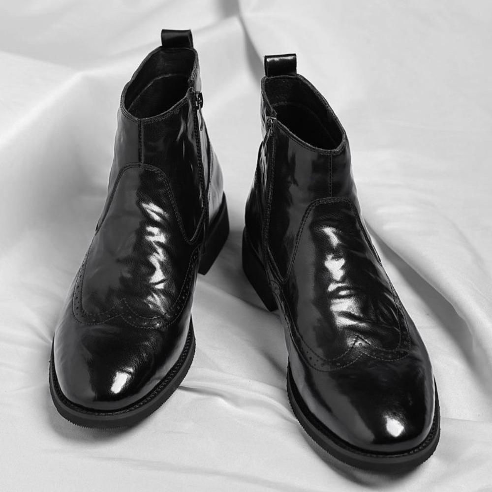 Кожаные Ботинки Мужские Новые Business Casual Высокие Кожаные Ботинки Британские Челси Ботинки на Молнии Велюровые Короткие Ботинки Мужские