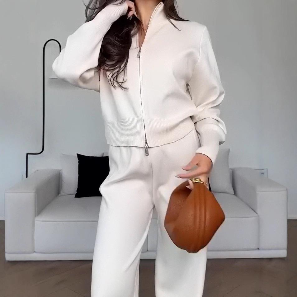 2025 Осень Европейский и Американский Женский Кардиган на Молнии Свитшот Комплект - Длинный Рукав и Повседневный