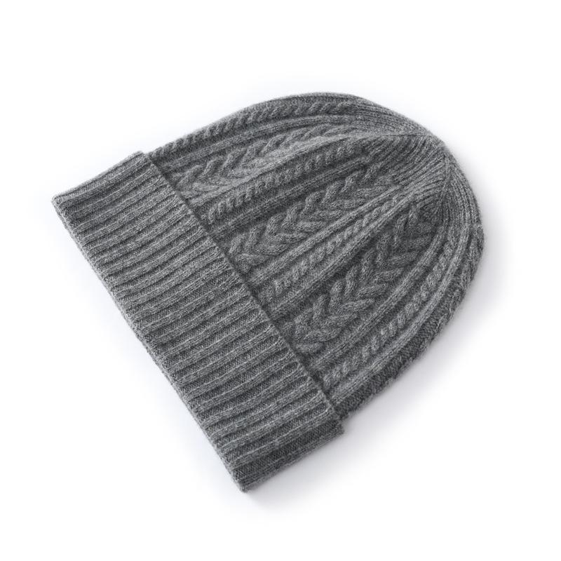 Pure wool autumn and winter new women's high-end solid color wheat ear twisted flower outdoor fashion flanged casual knitted hat