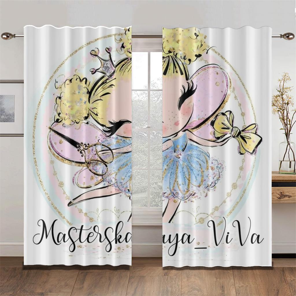 Lovely Parisian Dance Girl Princess Elf Pink Drapes Window Curtains Living Room Bedroom Decor Light Filtering Set Of 2 Made Polyester Area