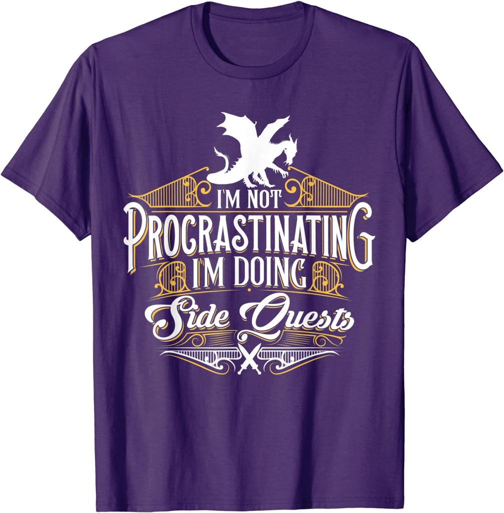 Not Procrastinating Side Quests Funny RPG Gamer Dragons T-Shirt Tops T Shirt Latest Cosie Cotton Men T Shirts Design