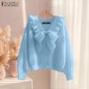 Women Bows Splice V-Neck Casual Long Sleeve Blouse