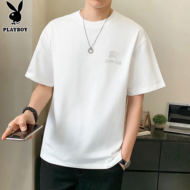 PLAYBOY Men's Loose Fit Round Neck Short Sleeve T-Shirt