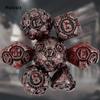 7 Pcs Silver Red Gear Wheel Metal Dice Solid Metal Polyhedral Dice Set Suitable for Role-Playing RPG  Board Game Card Game