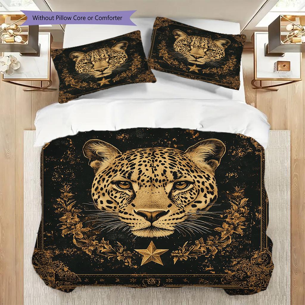 Постельное белье с леопардовым принтом Комплект одеял Покрывало Наволочка Домашний Декор Подарок на День Рождения (1 пододеяльник + 2 наволочки, без наполнителя)