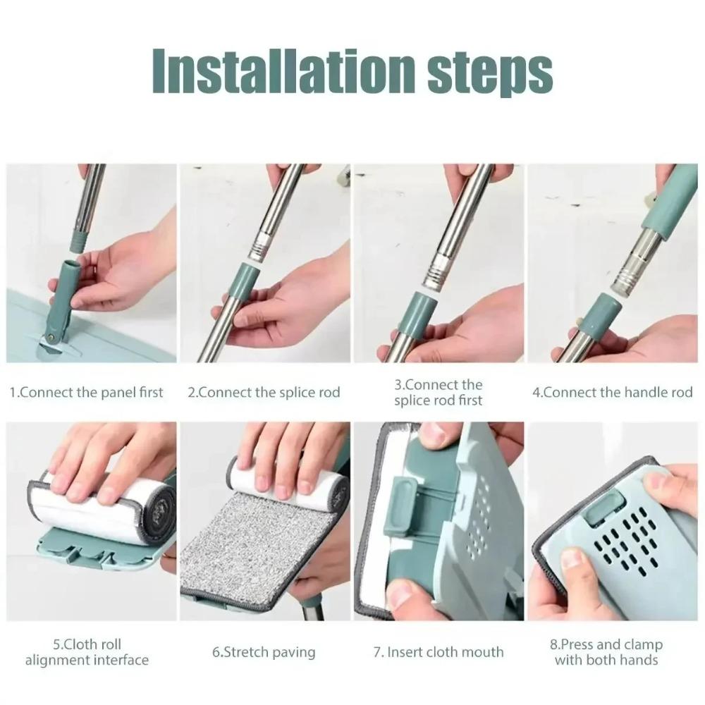 Плоская швабра с ведром, отжимаемая без рук, швабра для чистки пола, подушечки для швабры из микрофибры, для влажного или сухого использования на ламинате из твердых пород дерева.