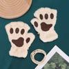 Winter Warm Fingerless Gloves Lovely Sweet Bear Paw Thickened Plush Half Finger Glove Multicolor Fluffy Soft Cat Claw Mittens