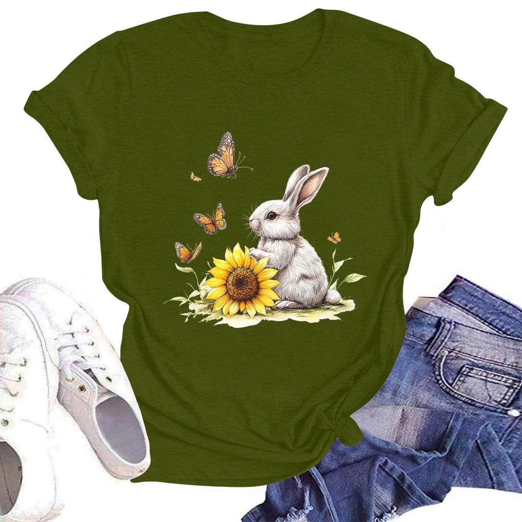 Women's Casual Round Neck Short Sleeve Pullover Printed T-Shirt Top