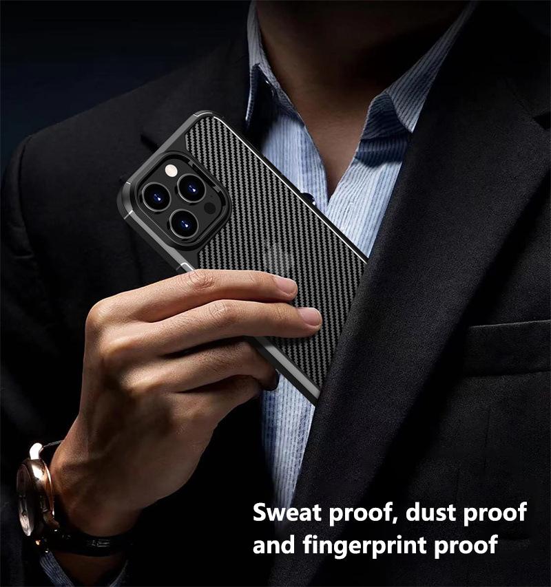 For iPhone 15 Pro Max Case Carbon Fiber Texture Anti-Scratch TPU+PC Back Cover