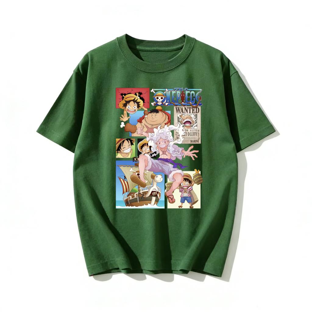 Adult and Child One Piece Luffy Growth Chart Gear Fifth Childhood Wanted Poster Collage Cotton TShirt