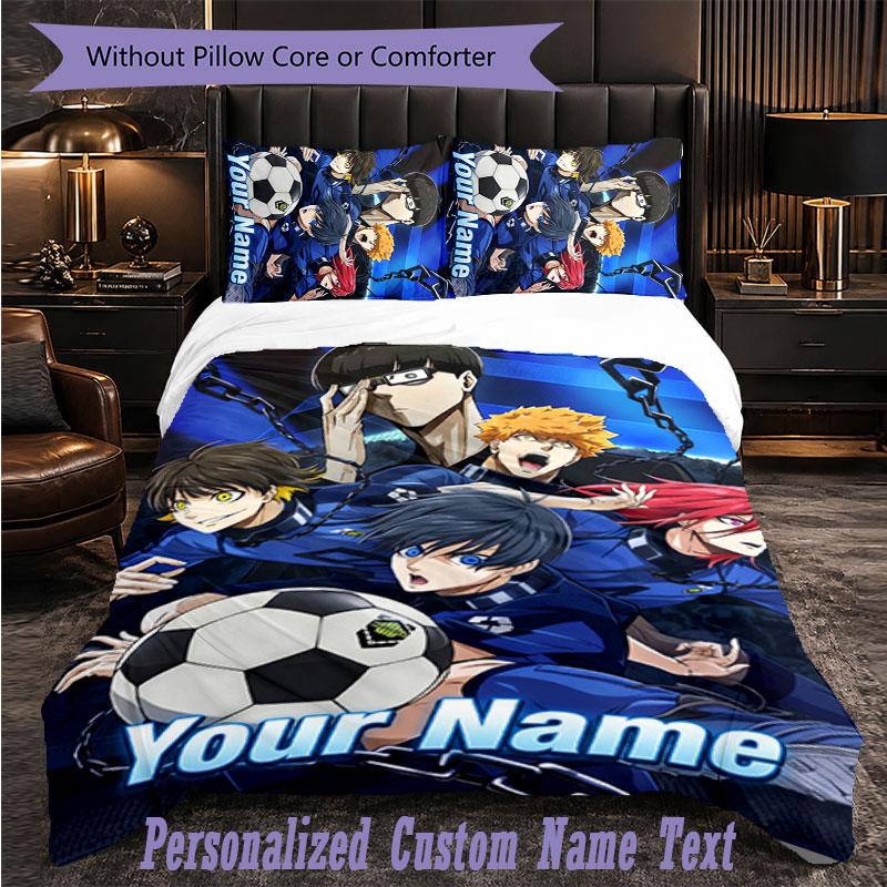 Personalized 3Pcs Bedding SetBlue Lock Custom Text Duvet Cover Pillowcase Set Bedroom Gift