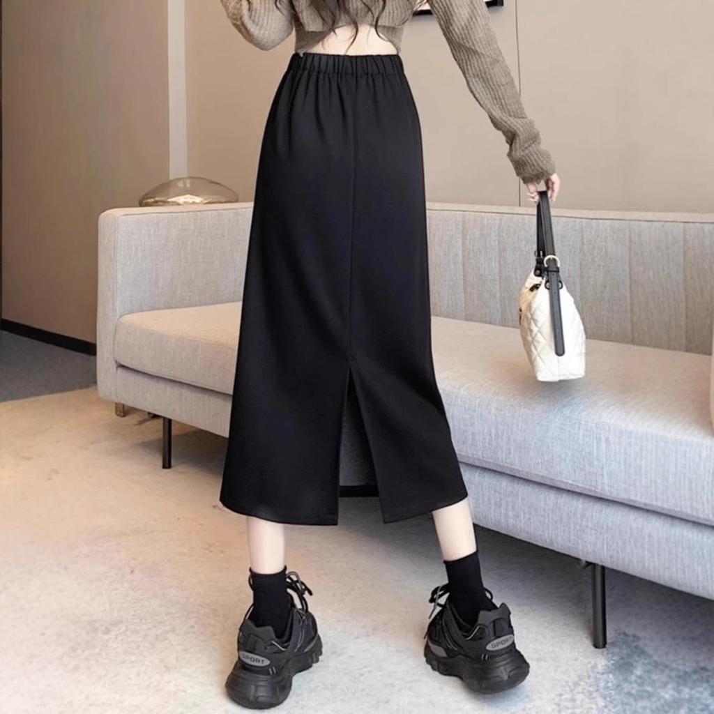 Mid-Length Women's Bodycon Midi Skirt with Back Slit - 2024 Korean A-Line Fashion.