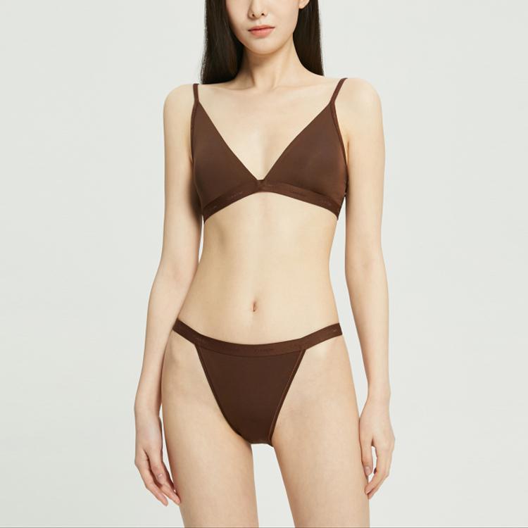 Calvin Klein Сплошной съемный тонкий мягкий бюстгальтер-треугольник с мягкими чашками Женское нижнее белье Темно-коричневый QF6758-RX2