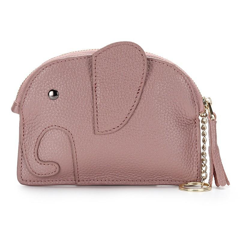First-layer Cowhide Women's Change Purse Japanese Elephant Creative Tassel Zipper Bag Genuine Leather Key Coin