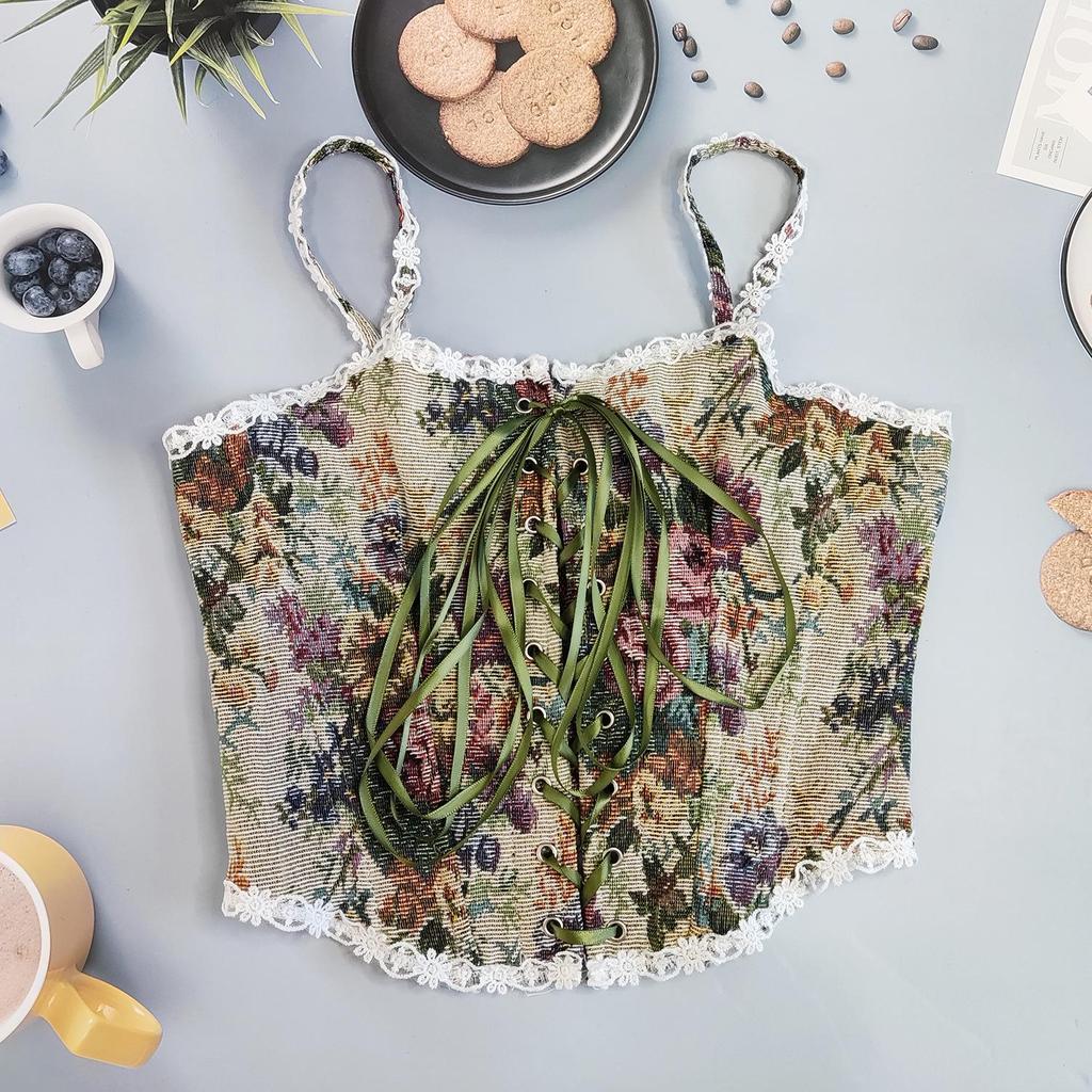 Женский французский ретро кружевной боди-корсет на завязках