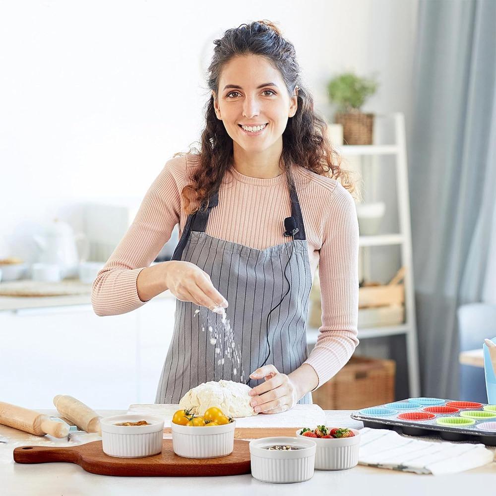 6pcs with Lid Ramekin Porcelain Pudding Cup Baking Bowl Steamed Egg Bowl Oven