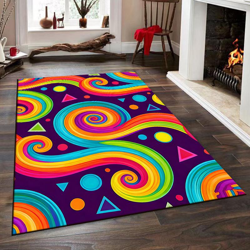 Colorful Spiral and Geometric Pattern Rug Non-slip rug suitable for living room and bedroom sofas