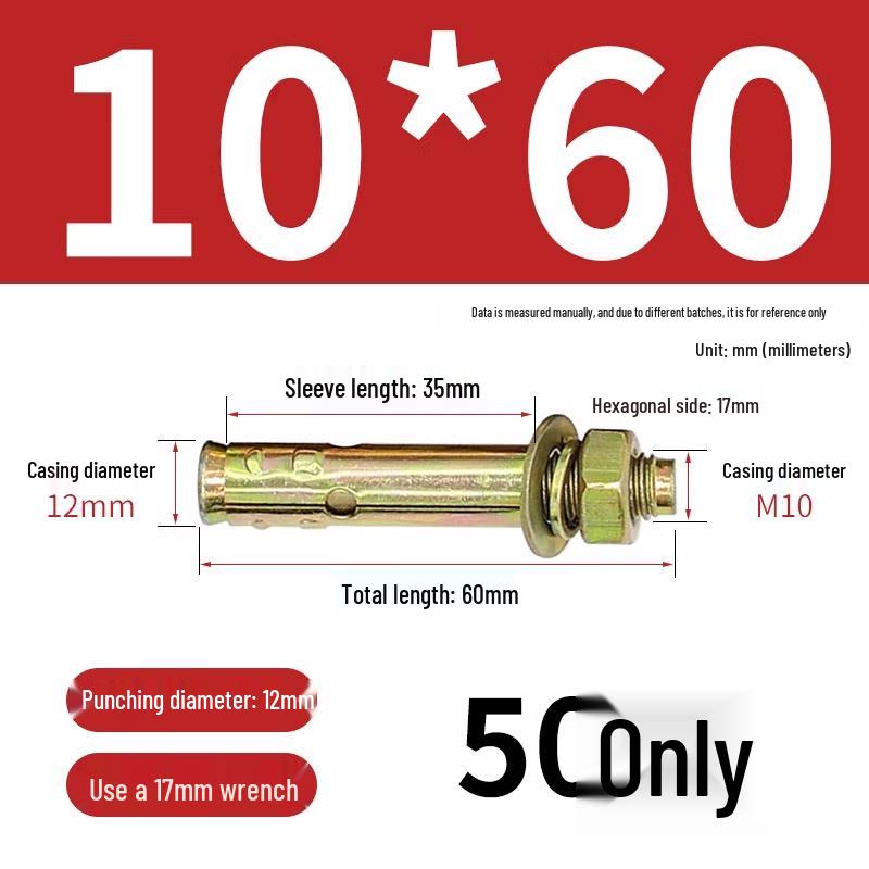 Zinc-Plated Expansion Bolts Set: Cantonese Pull-Out & Explosion-Proof Tubes - Sizes M6, M8, M10