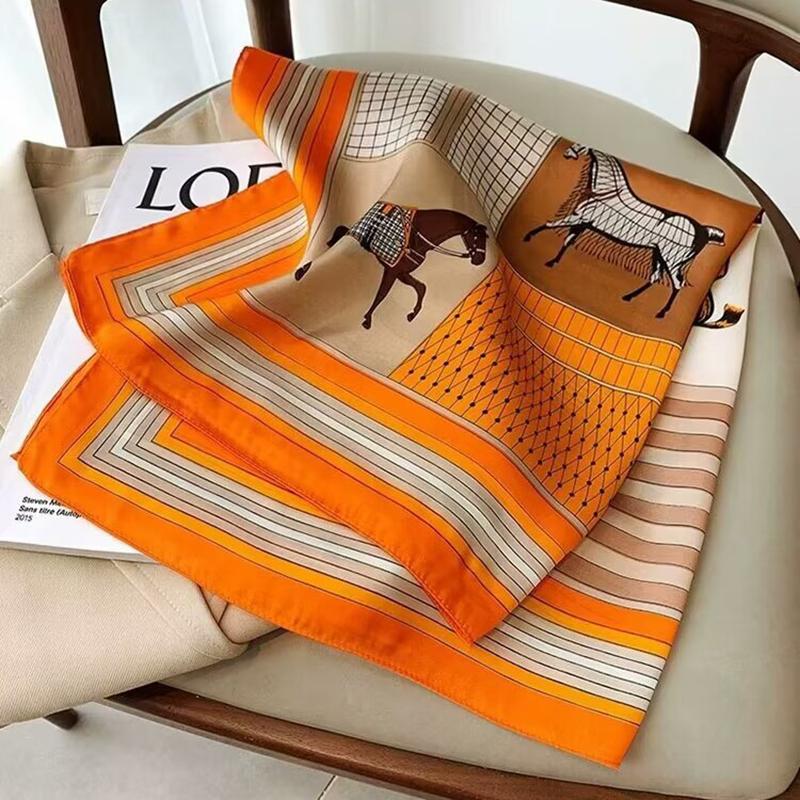 New Print Silk Square Scarf Women Soft Satin Horse Hairband Neckerchief Office Hijab Headband Foulard Bag Ribbons Gift