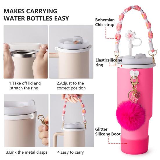 Набор из 7 принадлежностей для стаканов объемом 30/40 унций, силиконовая ручка, ремешок, соломинка для обуви