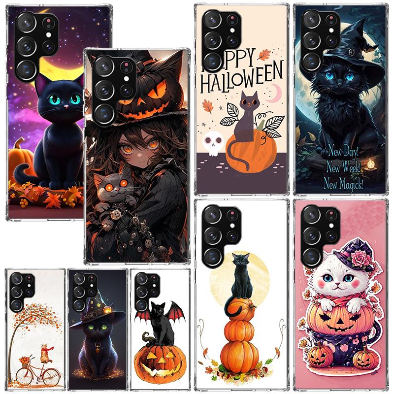 Kitten Cat Christmas Pumpkin Phone Case For Samsung Galaxy S25 S24 S23 S22 Ultra S21 FE S20 Plus S10 + S10E Art Fundas Back Cove