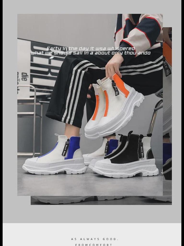 Мужские летние дышащие высокие туфли в корейском стиле на каждый день из парусины на платформе с застежкой-молнией