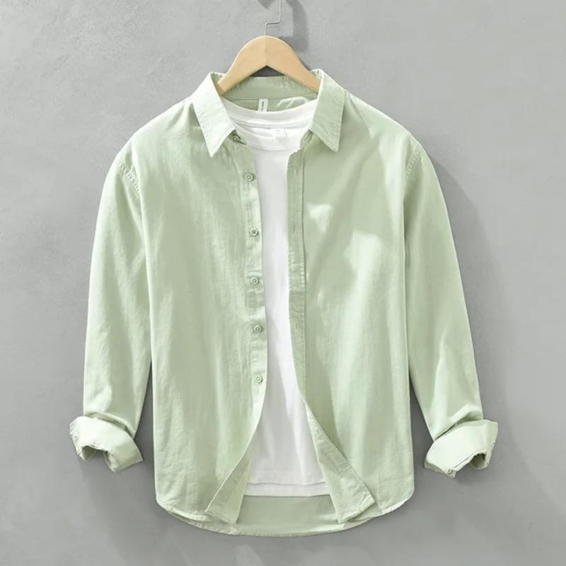 Весенне-летние свежие мужские рубашки с длинными рукавами, повседневные повседневные рубашки из чистого хлопка с лацканами, однотонные свободные рубашки, универсальные мужские топы в простом стиле, 12 цветов