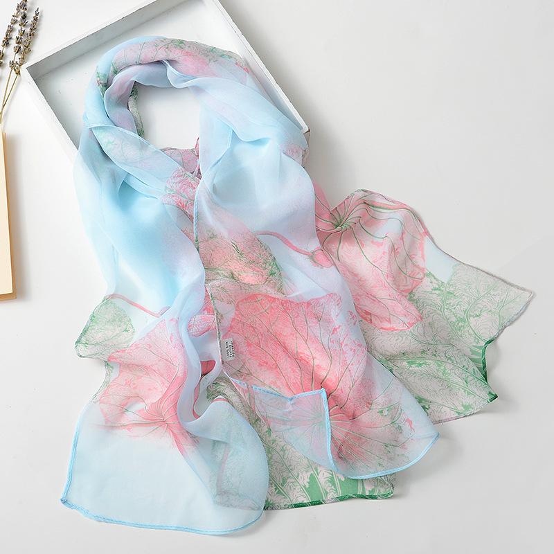 Long Shawls Wraps Women Beach Sunscreen Hijab Floral Print Silk Scarf Chiffon Kerchief Neck Scarves 50x160cm