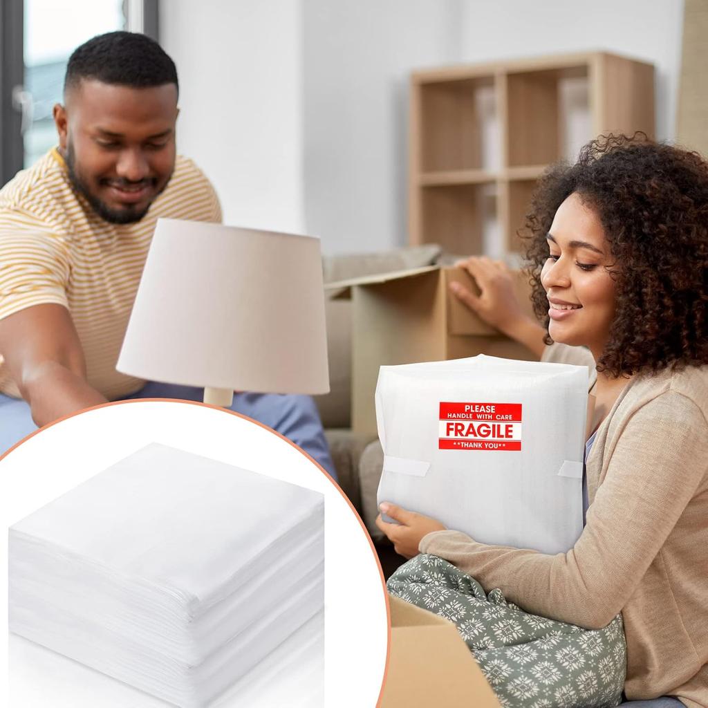 200 Pack 12 x 12 Inches Foam Sheets Cushioning Foam Sheets with 100 Pcs Fragile Labels for Moving Packing Supplies, Convenient to Use, Making