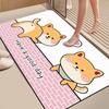 Diatom Mud Bathroom Mat Cartoon Bear Trio Pattern Quick Dry Absorbent Rug Non Slip Toilet Door Mat with “WELCOME HOME” Text
