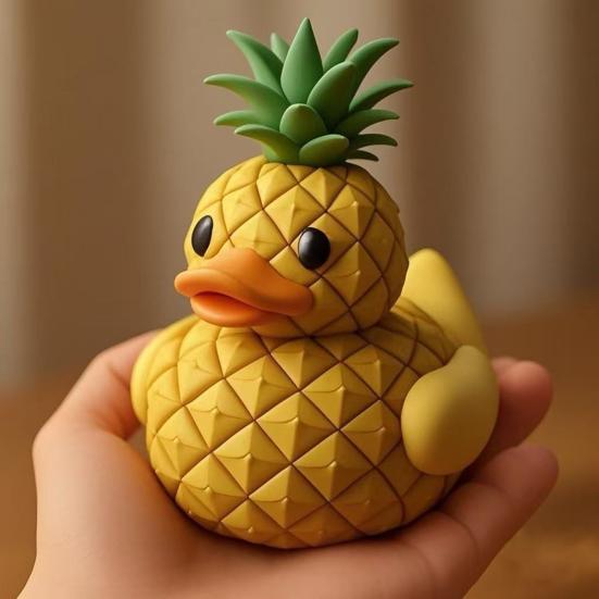 Fruit Duck Figurine Peach Pineapple Grape Strawberry Banana Resin Statue