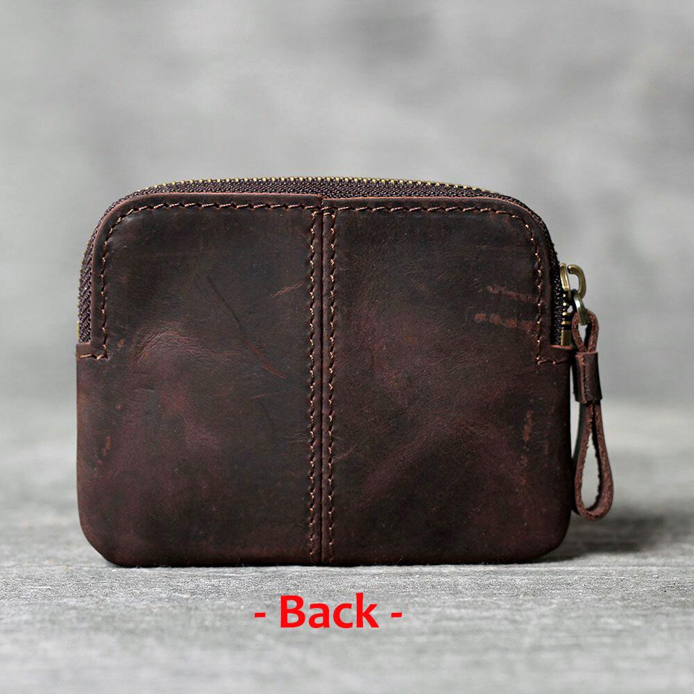 Многослотовое ретро кофейное ручной работы из кожи Crazy Horse мужское дизайнерское портмоне на молнии для монет и кредитных карт, маленькие кармашки